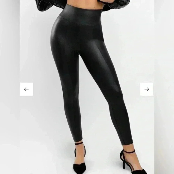 POPILUSH Shapewear Leggings Faux Leather Tummy Control High Rise - Picture 2 of 10